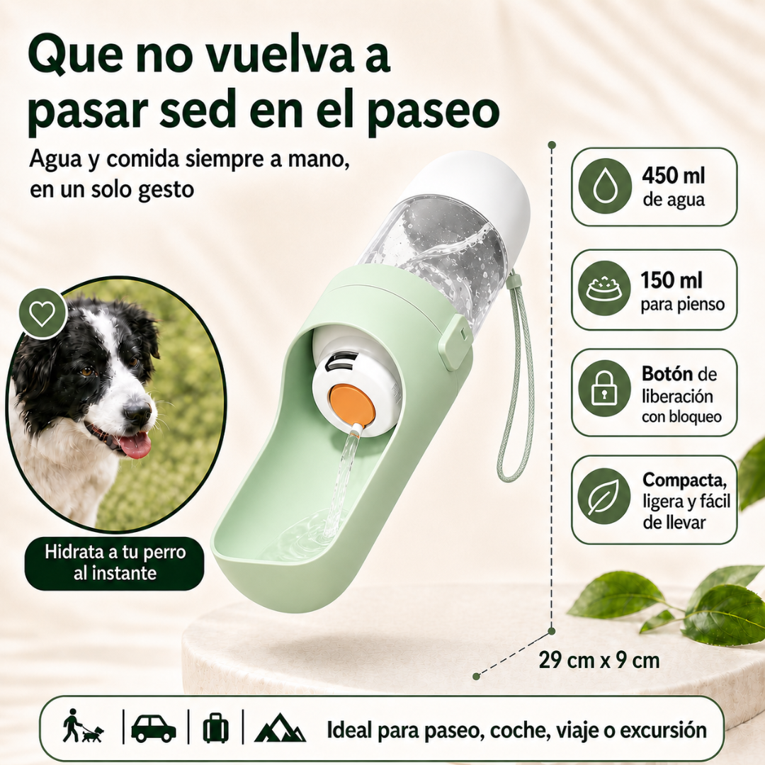 Botella De Agua Para Perros 2 En 1