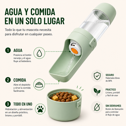 Botella De Agua Para Perros 2 En 1